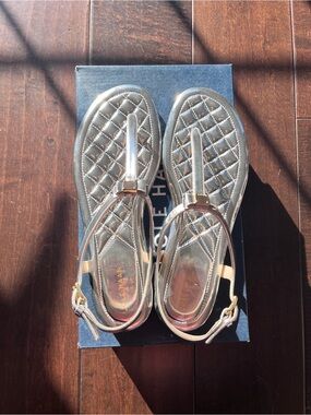 Cole Haan Quilted Metallic Gold T-Strap Sandals